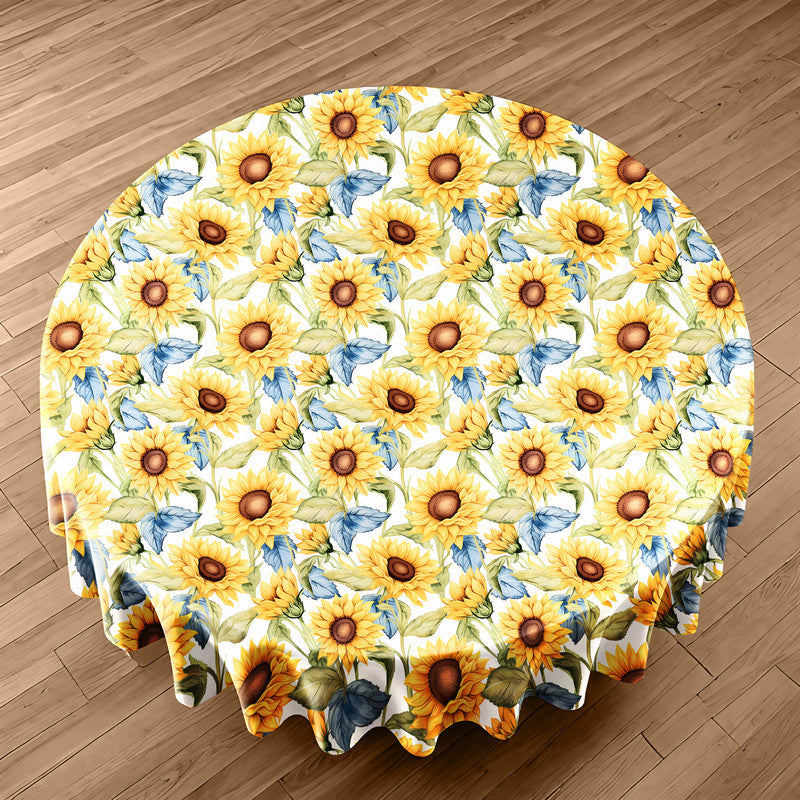 Sunflowers on White Background Round Tablecloth