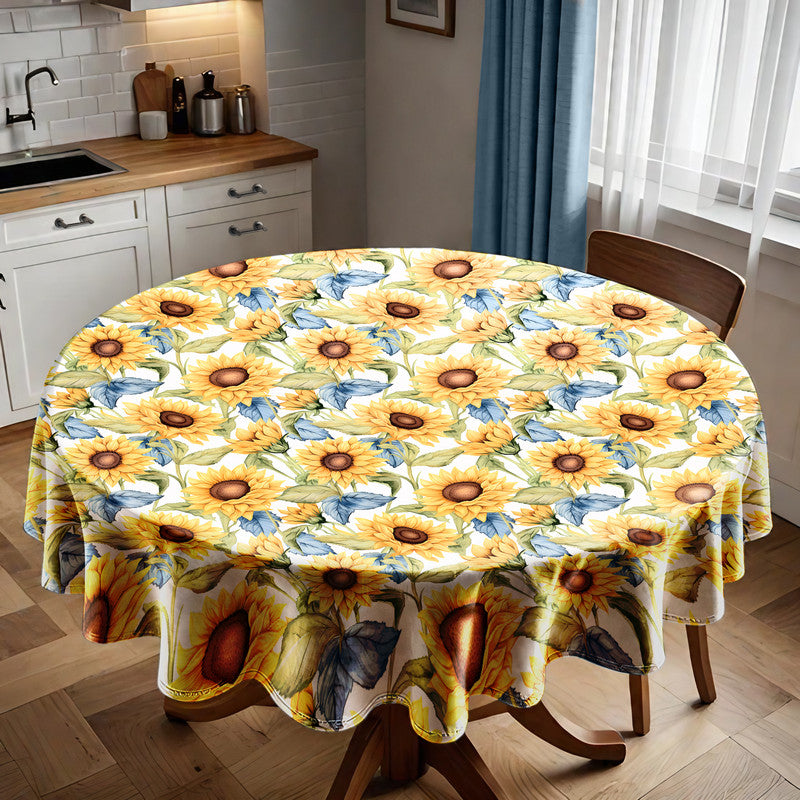 Sunflowers on White Background Round Tablecloth