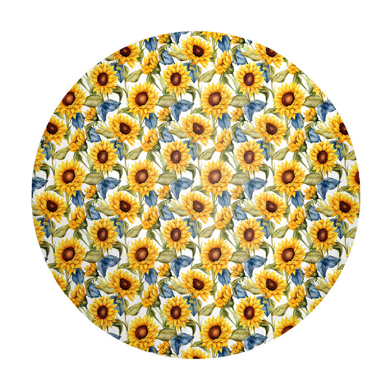Sunflowers on White Background Round Tablecloth
