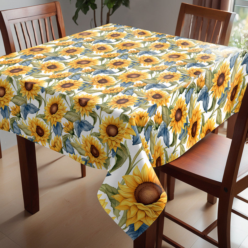 Sunflowers on White Square Tablecloth