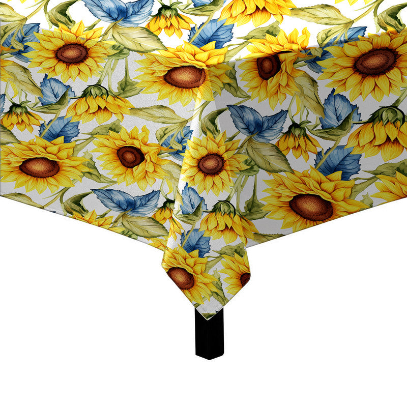 Sunflowers on White Square Tablecloth