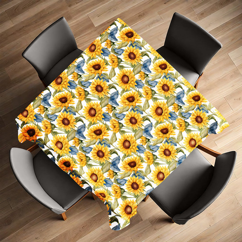 Sunflowers on White Square Tablecloth