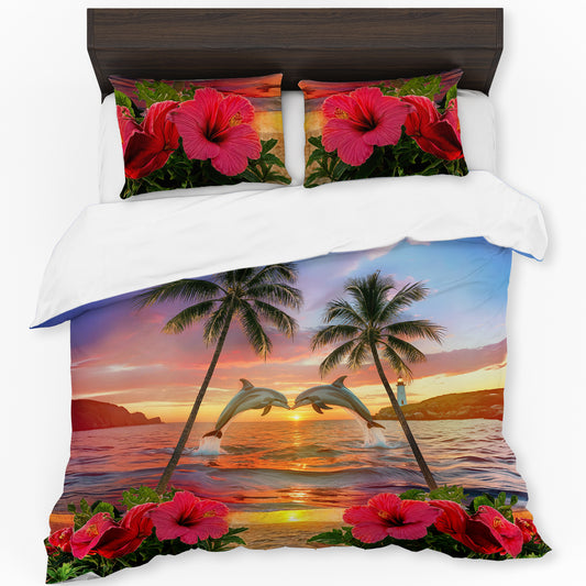 Sunlit Dolphin Splash Duvet Cover Set