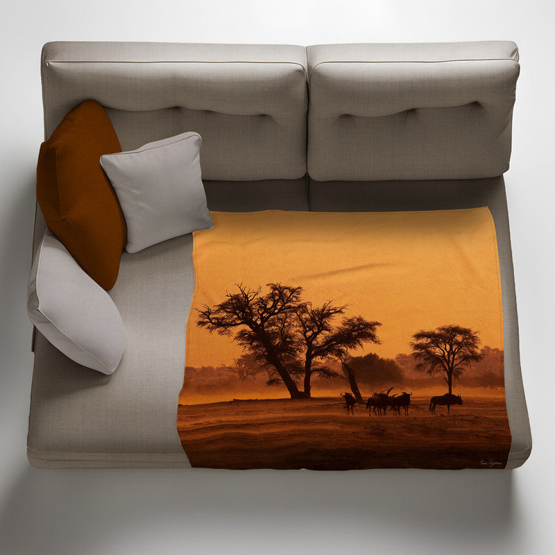 Sunset in the Kgalagadi Light Weigt Fleece Blanket By Fanie Heymans