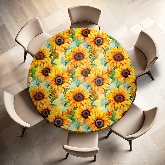 Sunshine on Sunflowers Round Tablecloth
