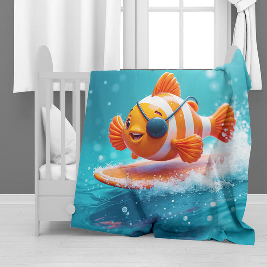 Surfing Clownfish Minky Blanket