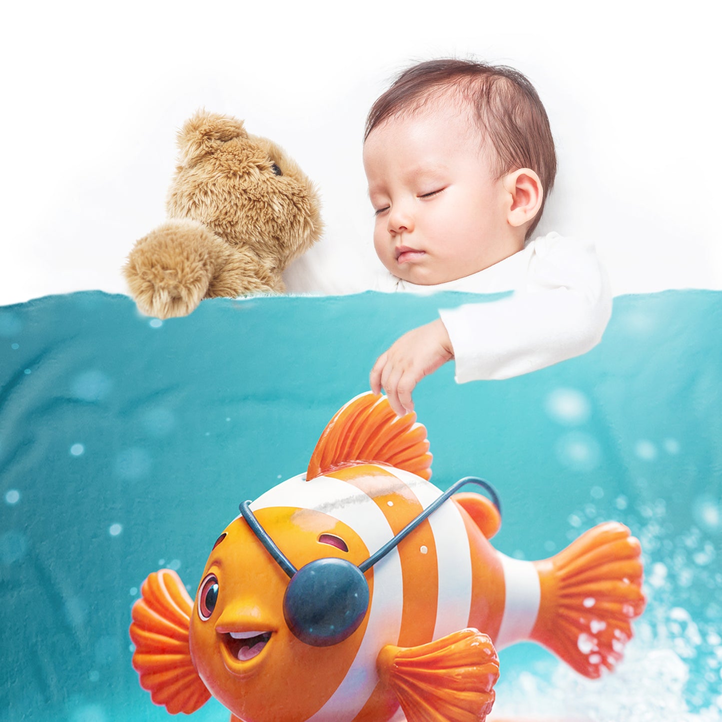 Surfing Clownfish Minky Blanket