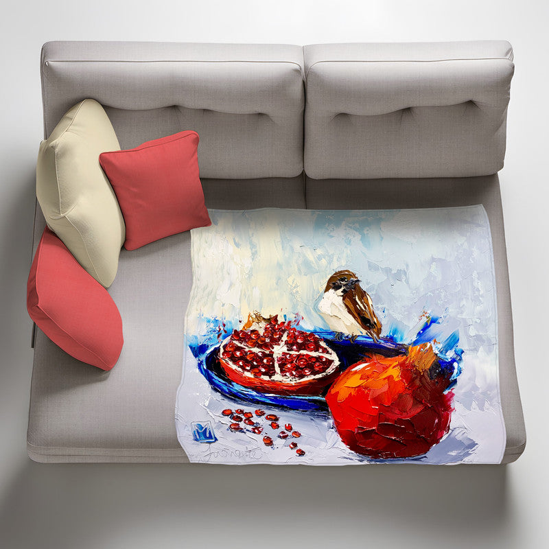 Swallolw and pomegranate Light Weigt Fleece Blanket By Juanette Menderoi