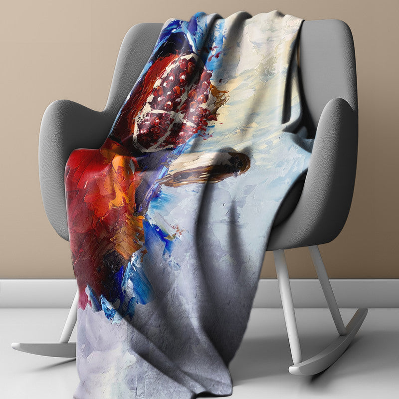 Swallolw and pomegranate Light Weigt Fleece Blanket By Juanette Menderoi
