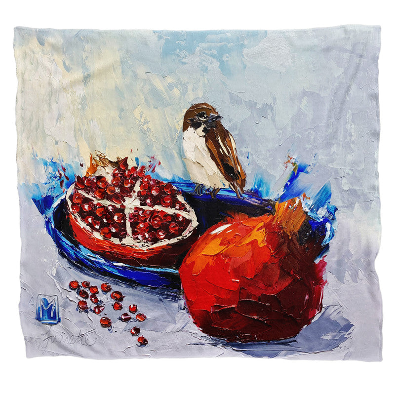 Swallolw and pomegranate Light Weigt Fleece Blanket By Juanette Menderoi