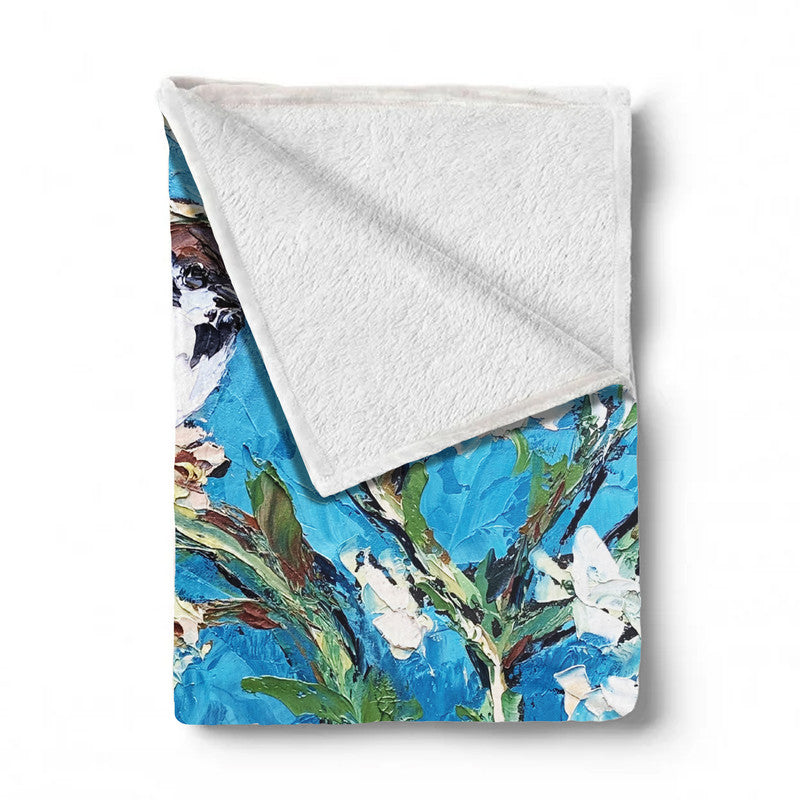 Swallows in White Blossom Tree Light Weigt Fleece Blanket By Juanette Menderoi