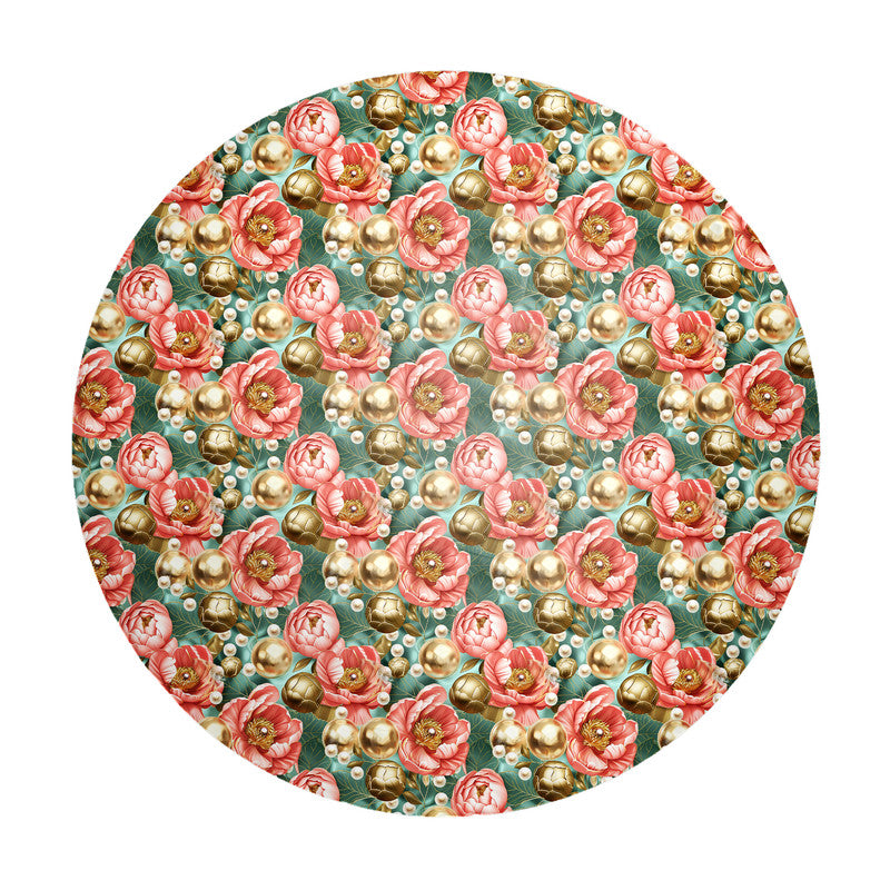 Teal And Peach Peonies Round Tablecloth