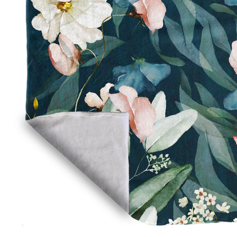 Teal Flower Vines Light Weight Fleece Blanket by Mark van Vuuren