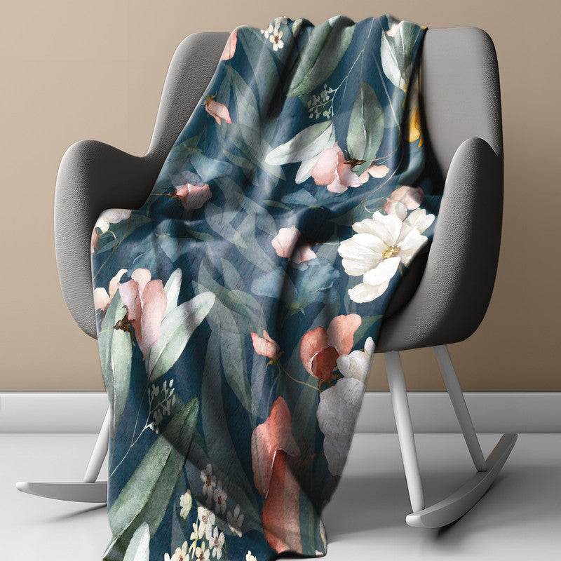 Teal Flower Vines Light Weight Fleece Blanket by Mark van Vuuren