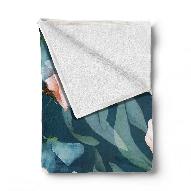 Teal Flower Vines Light Weight Fleece Blanket by Mark van Vuuren