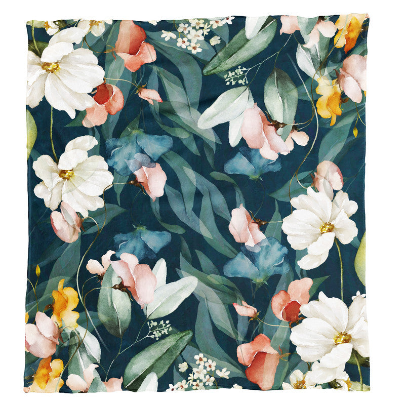 Teal Flower Vines Light Weight Fleece Blanket by Mark van Vuuren
