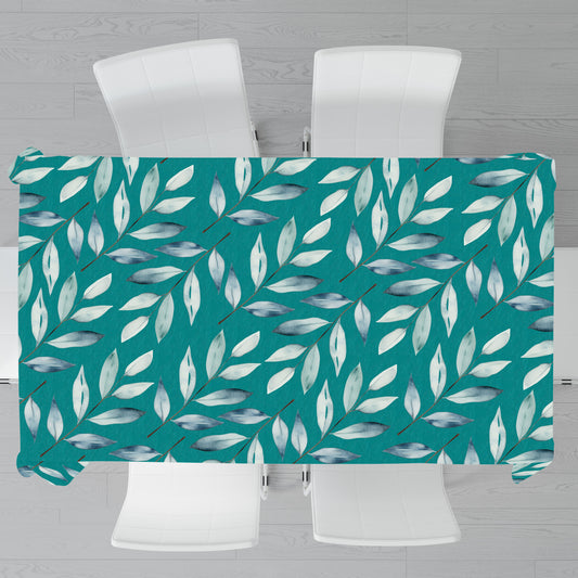 Teal Waterpainted Dried Leaves Rectangle Tablecloth By Mark Van Vuuren