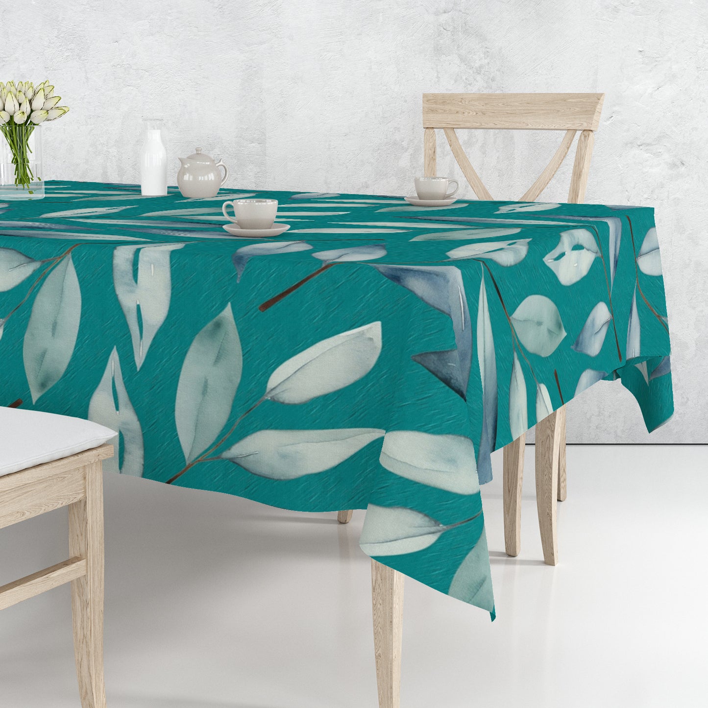 Teal Waterpainted Dried Leaves Rectangle Tablecloth By Mark Van Vuuren