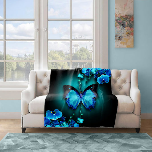 Teal Forest Butterfly Light Weight Fleece Blanket