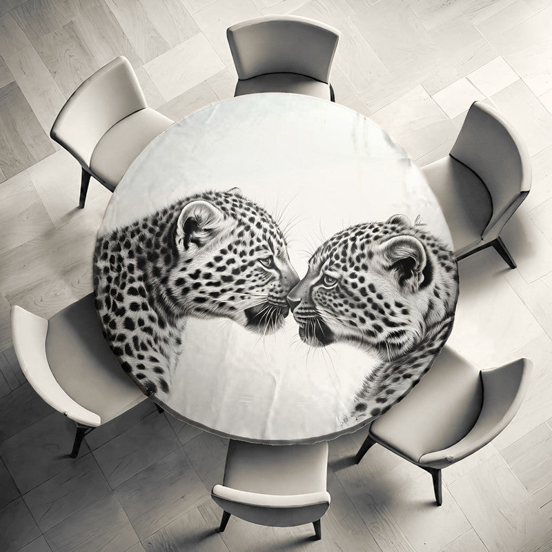 Tender Whiskers Leopard Babies Round Tablecloth by Nathan Pieterse