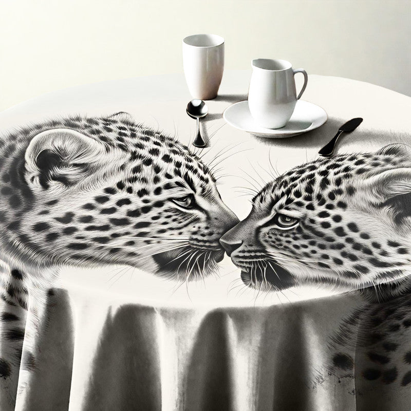 Tender Whiskers Leopard Babies Round Tablecloth by Nathan Pieterse