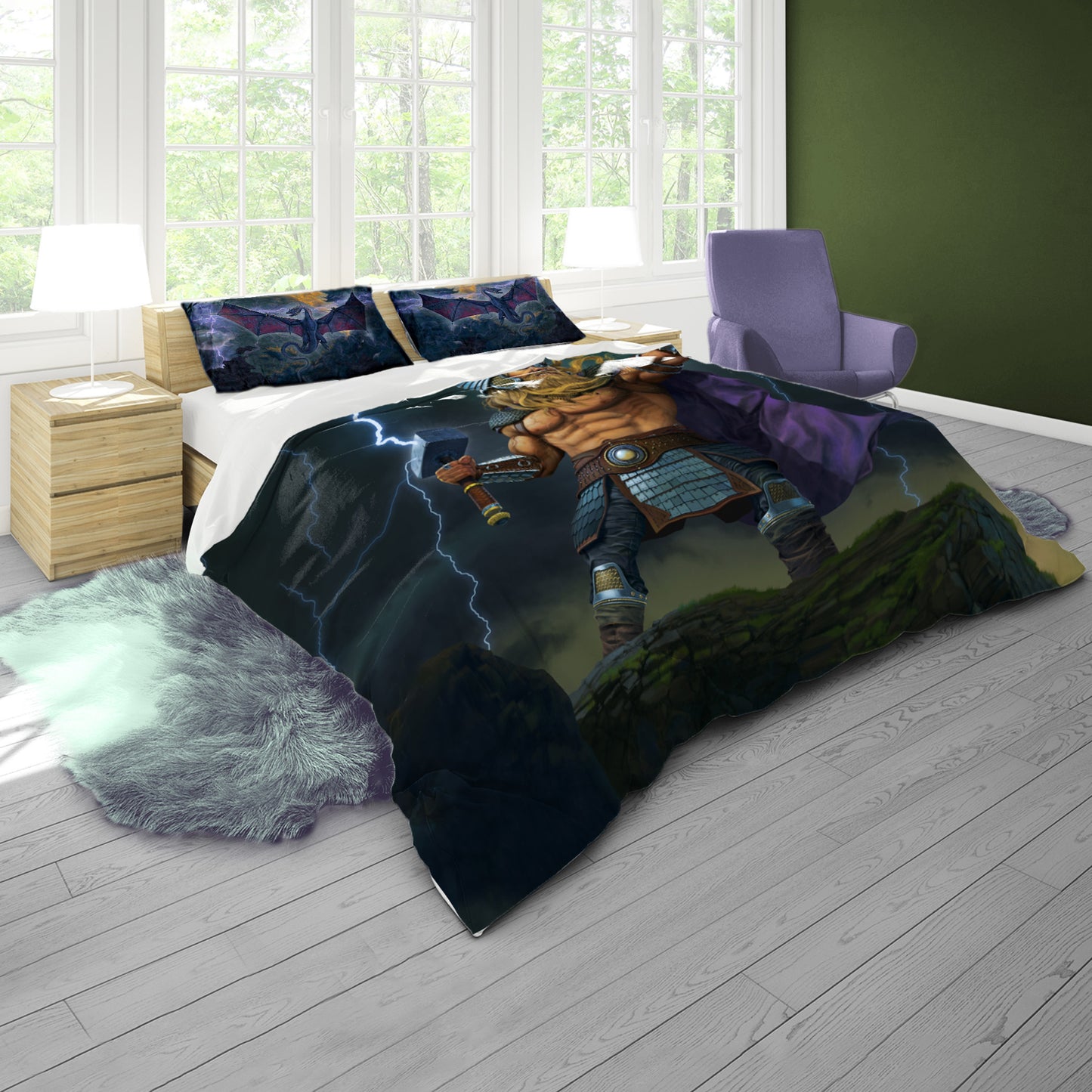 Thor God of Thunder VS Thunder Dragon Duvet Cover Set By Vincent Hie
