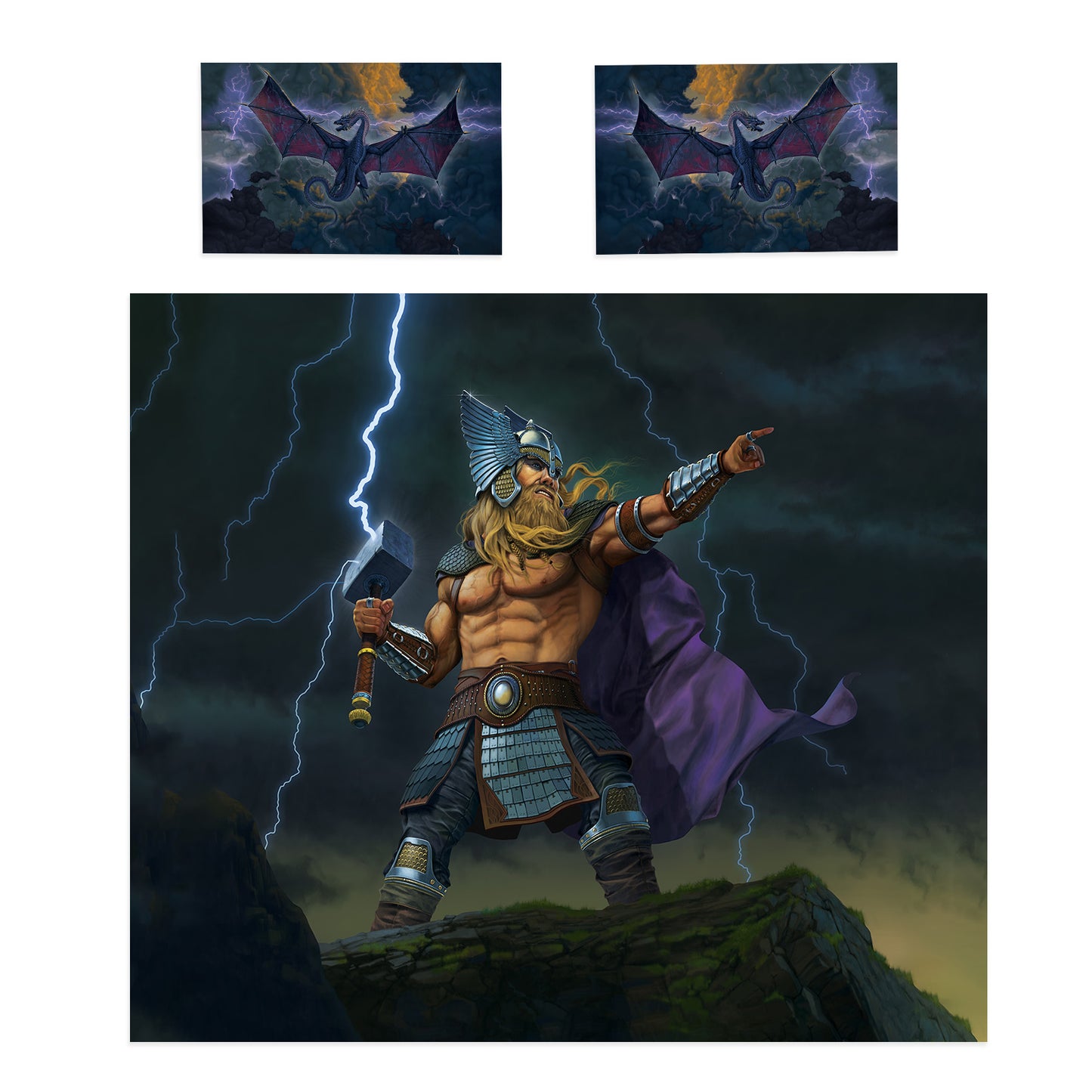 Thor God of Thunder VS Thunder Dragon Duvet Cover Set By Vincent Hie