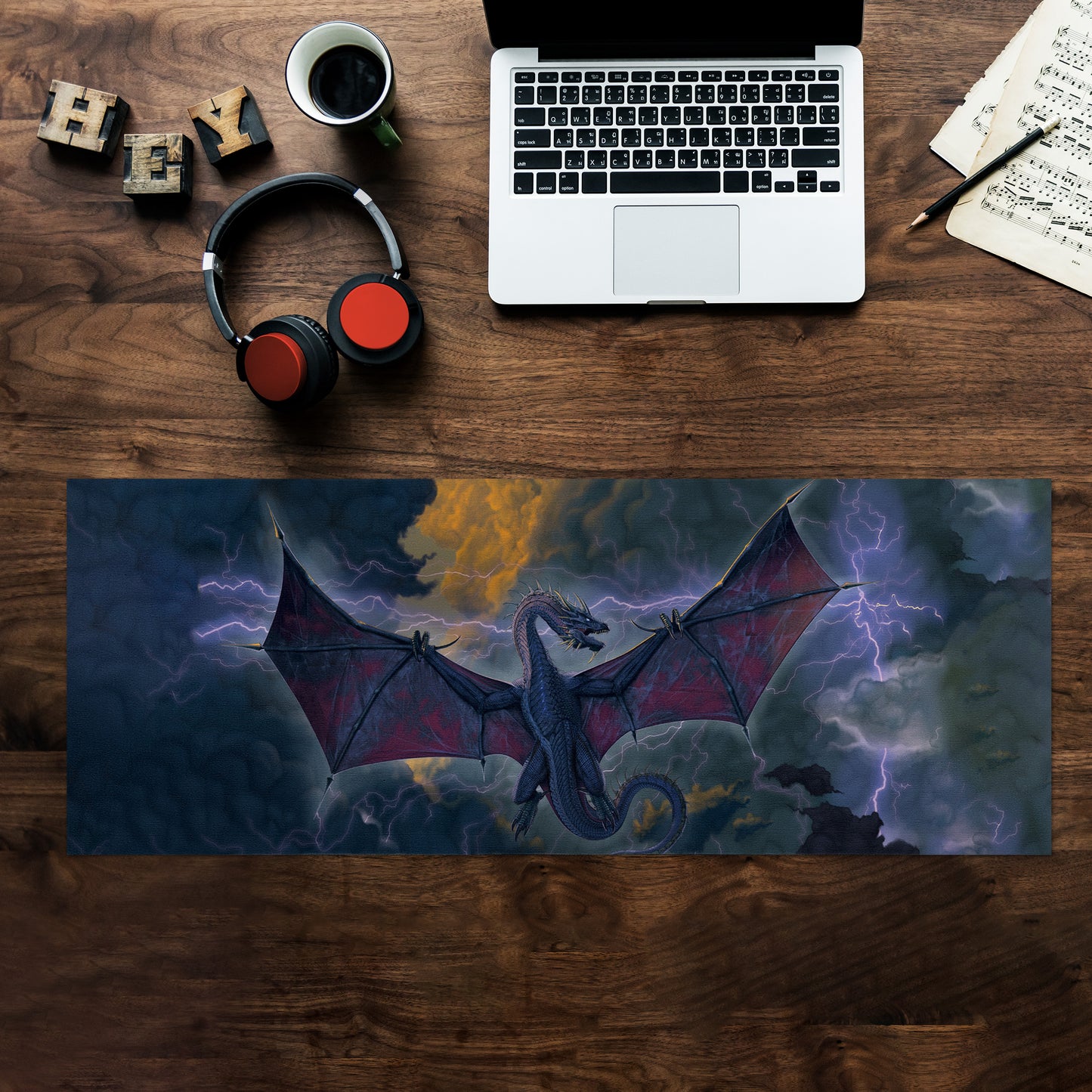 Thunder Dragon By Vincent Hie Large Desk Pad