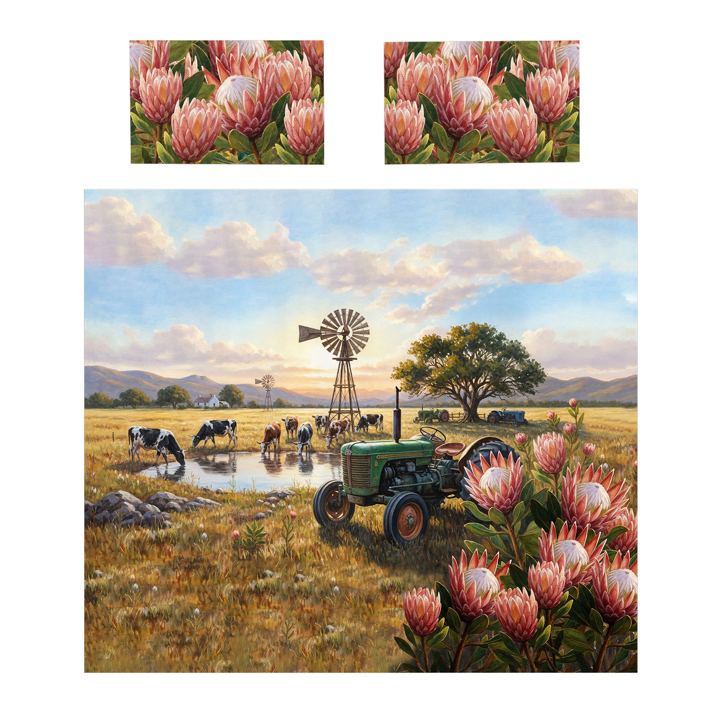 Tractor Trails & Protea Blooms Duvet Cover Set