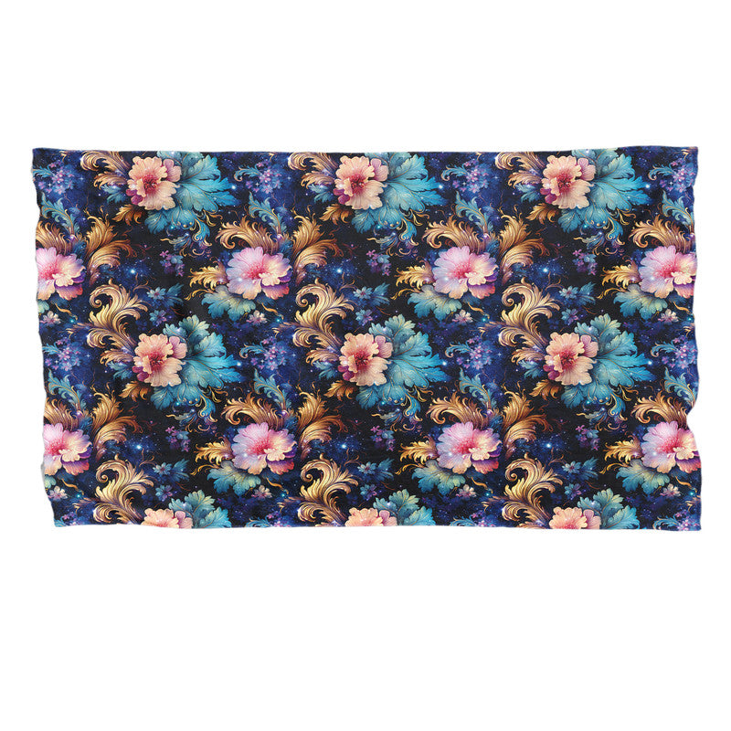 Translucent Pink Flowers and Gold Curves Light Bed Throw