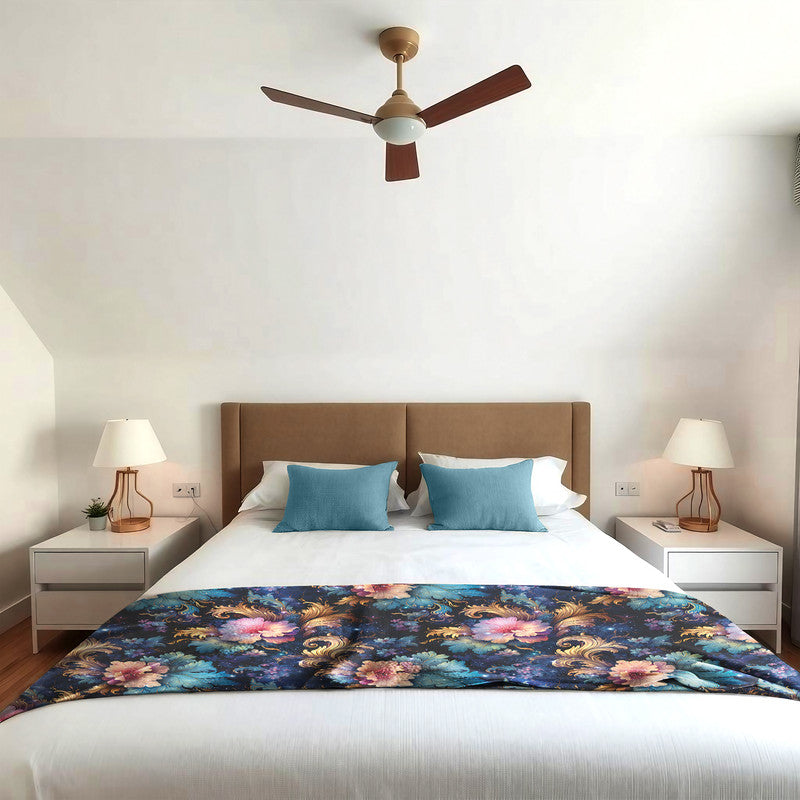 Translucent Pink Flowers and Gold Curves Light Bed Throw