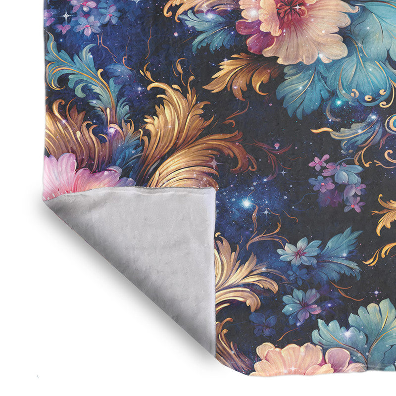 Translucent Pink Flowers and Gold Curves Light Bed Throw