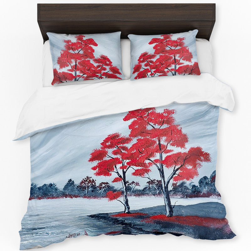 Tree Red Leaves Duvet Cover Set by Wikus Hattingh