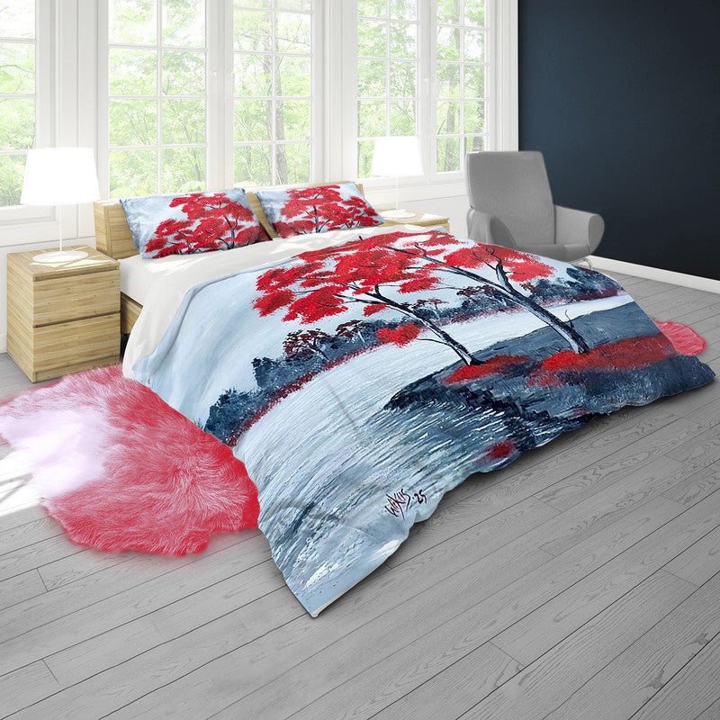 Tree Red Leaves Duvet Cover Set by Wikus Hattingh