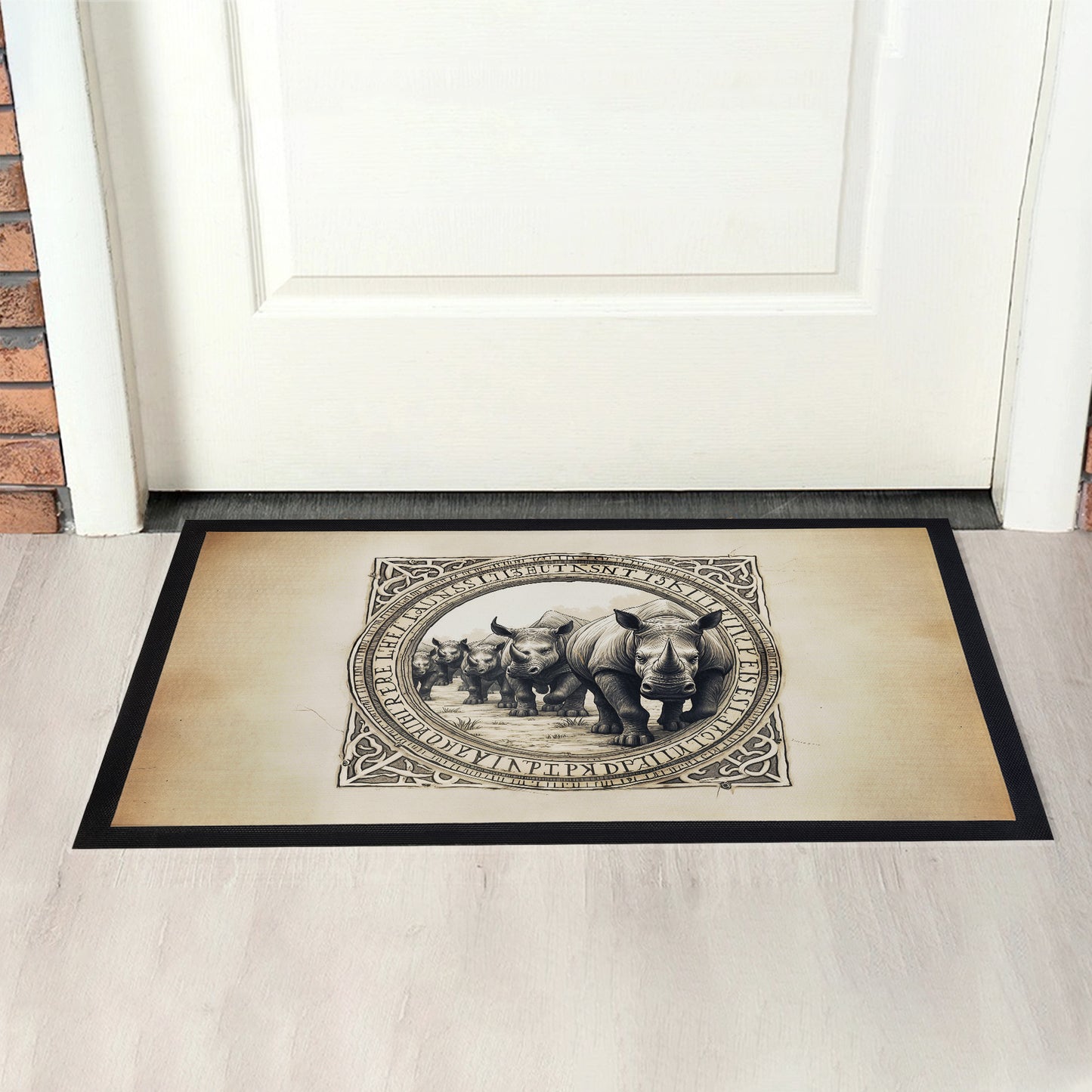 Tribal Rhino Door Mat