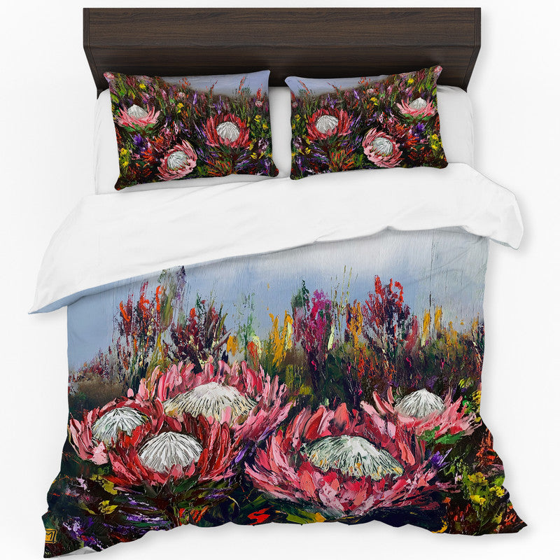 Triple King Protea Mix By Juanette Menderoi Duvet Cover Set