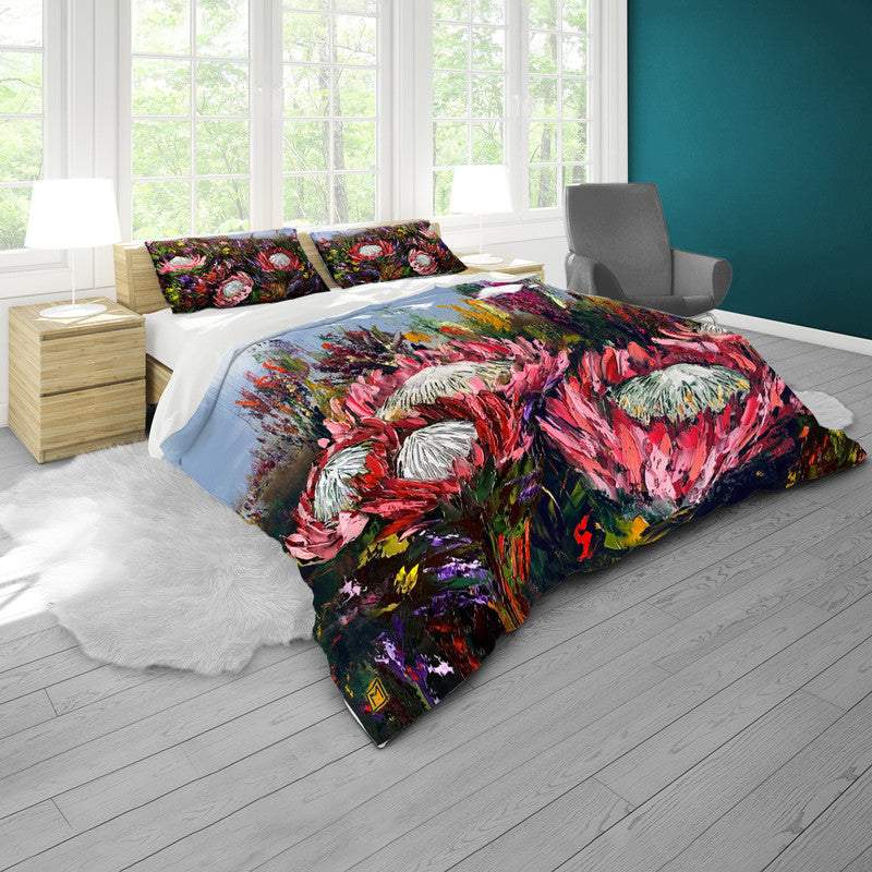 Triple King Protea Mix By Juanette Menderoi Duvet Cover Set