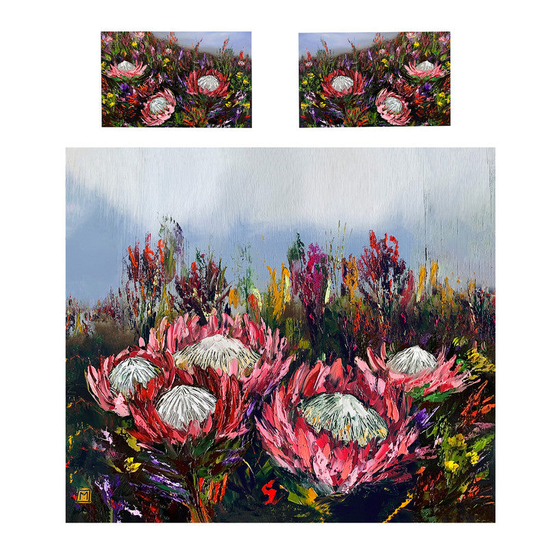 Triple King Protea Mix By Juanette Menderoi Duvet Cover Set
