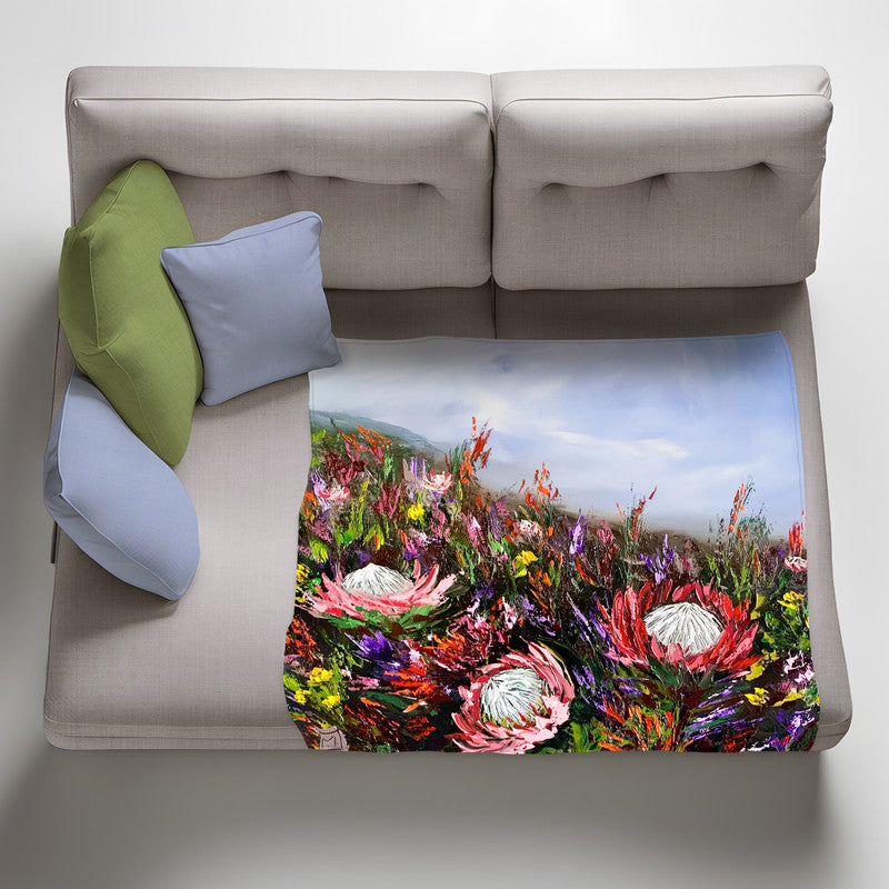 Tripple king protea Light Weigt Fleece Blanket By Juanette Menderoi