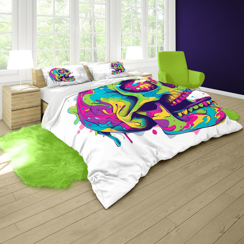 Trippy Cartoon Skull Duvet Cover Set by Wikus Schalkwyk