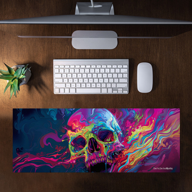 Trippy Colours Cartoon Skull Desk Pad by Wikus Schalkwyk