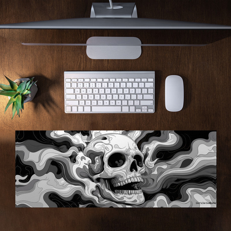 Trippy Skull Black White Desk Pad by Wikus Schalkwyk