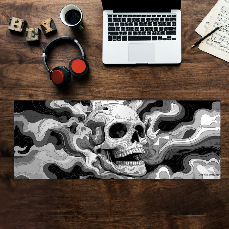 Trippy Skull Black White Desk Pad by Wikus Schalkwyk
