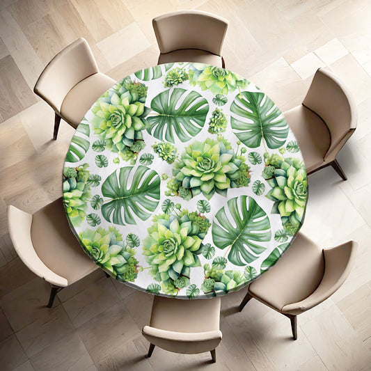 Tropical Leaves & Succlents By Mark Van Vuuren Round Tablecloth