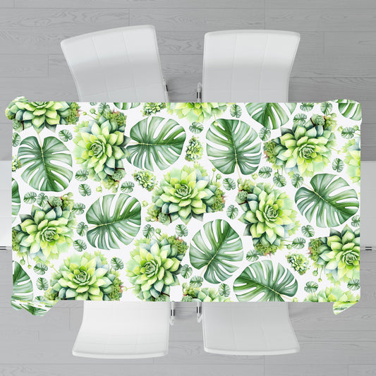 Tropical Leaves & Succulents Rectangle Tablecloth By Mark Van Vuuren