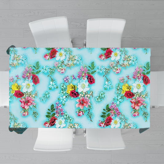 Turqoise Floral Essence Rectangle Tablecloth