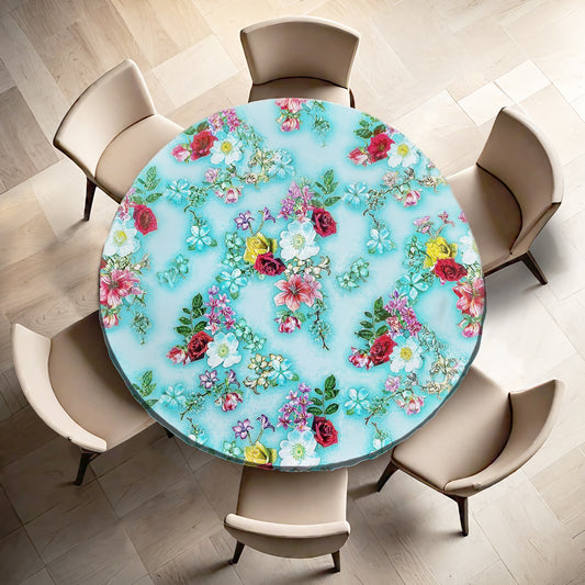 Turqoise Floral Essence Round Tablecloth