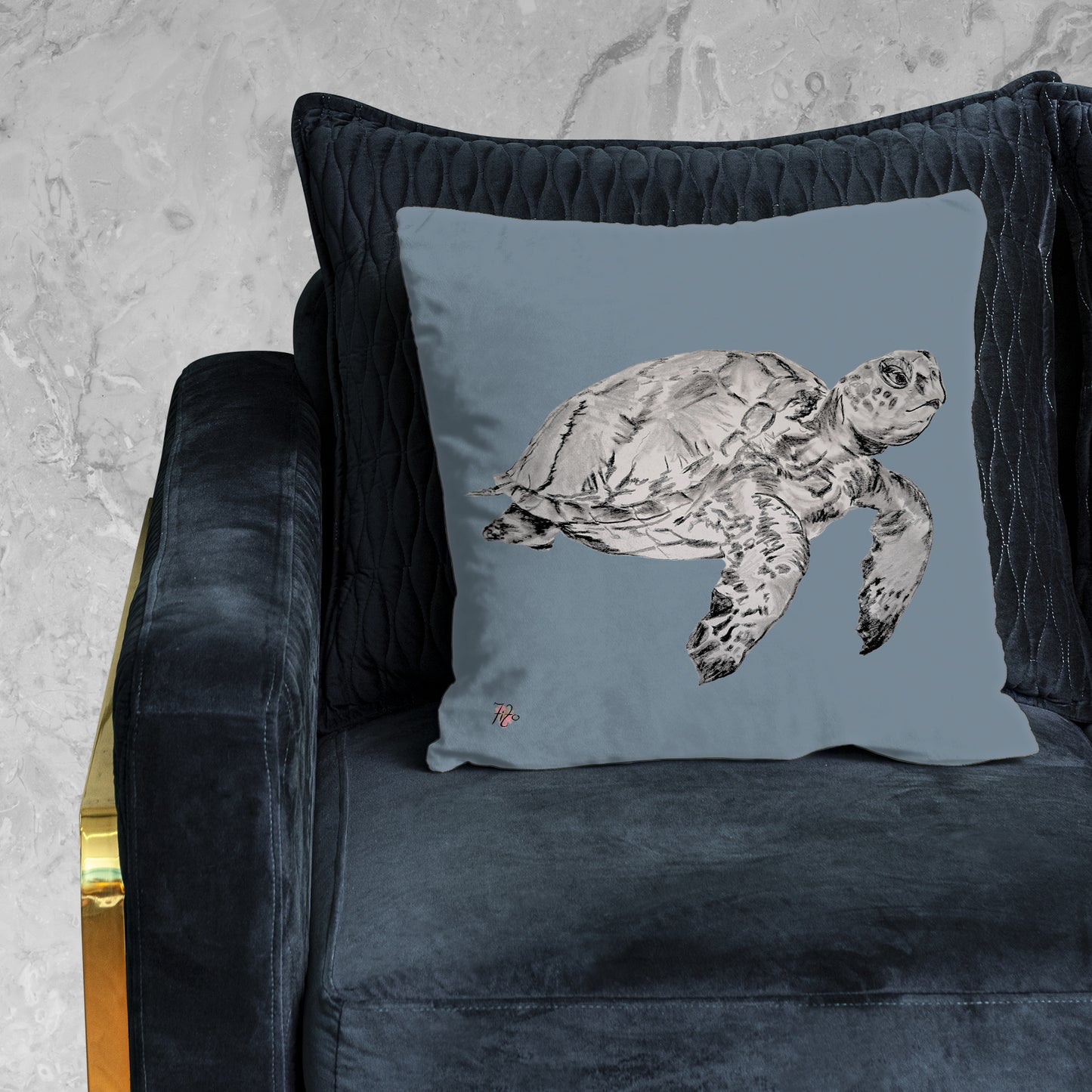 Turtle Sketch Right On Smokey Blue Luxury Scatter by Fifo