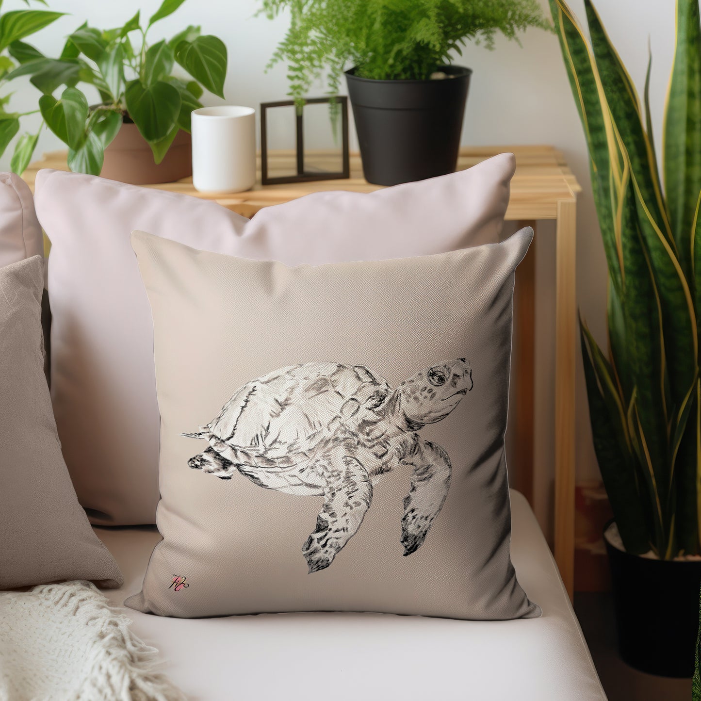 Turtle Sketch Right On Taupe Luxury Scatter by Fifo