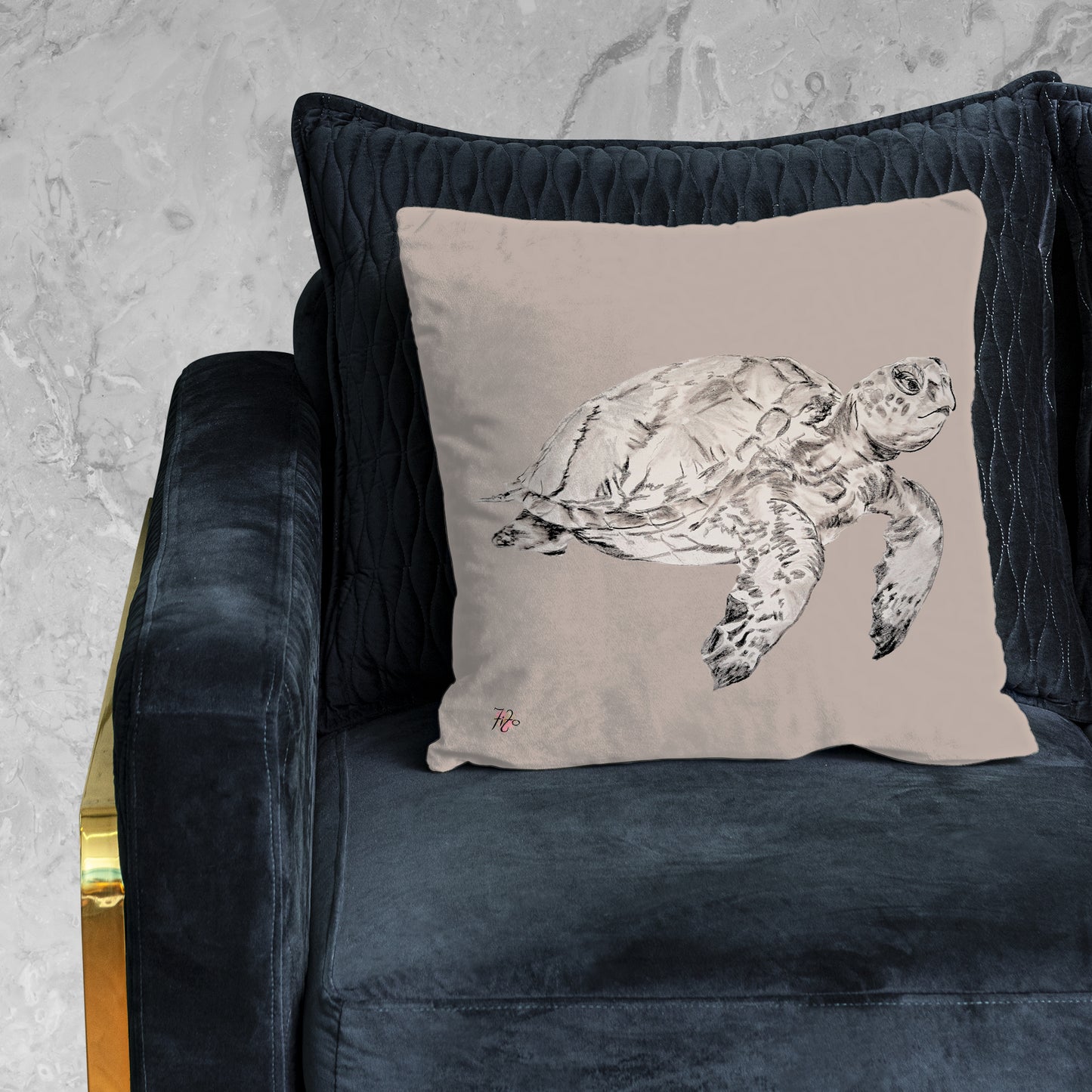 Turtle Sketch Right On Taupe Luxury Scatter by Fifo